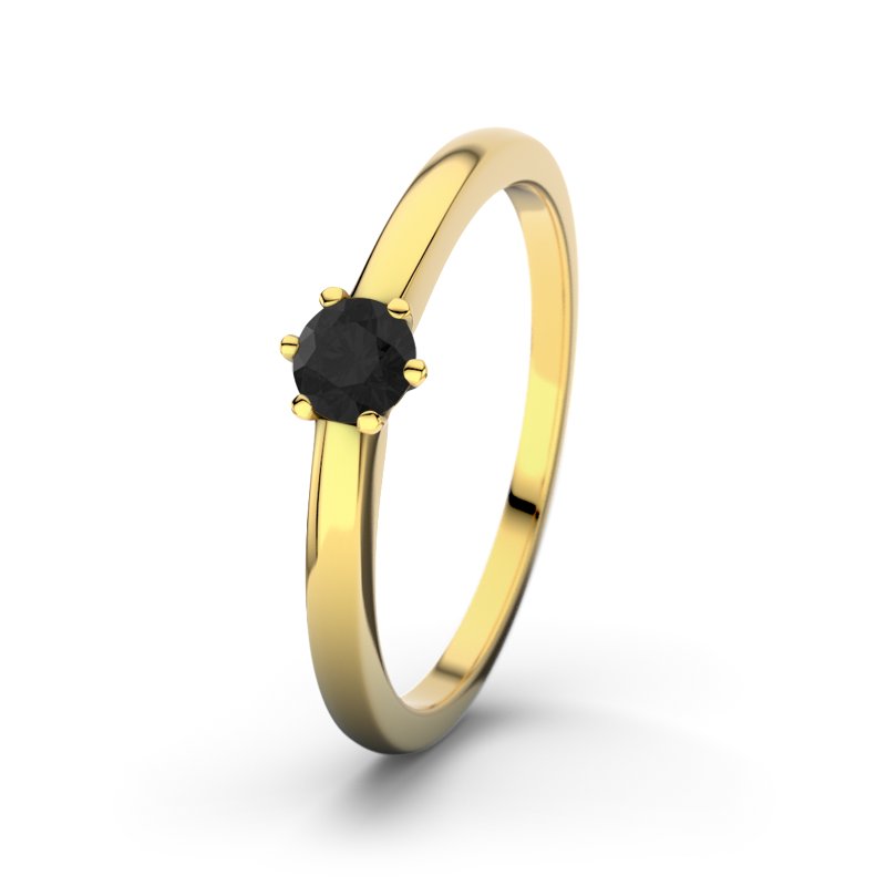 Diamant Schwarz Gelbgoldring Den Haag, Gelbgold 750, von vorn