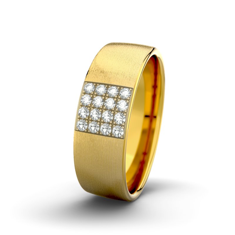Diamantring Edward M7 P4, Gelbgold 375 längsmatt, von vorn