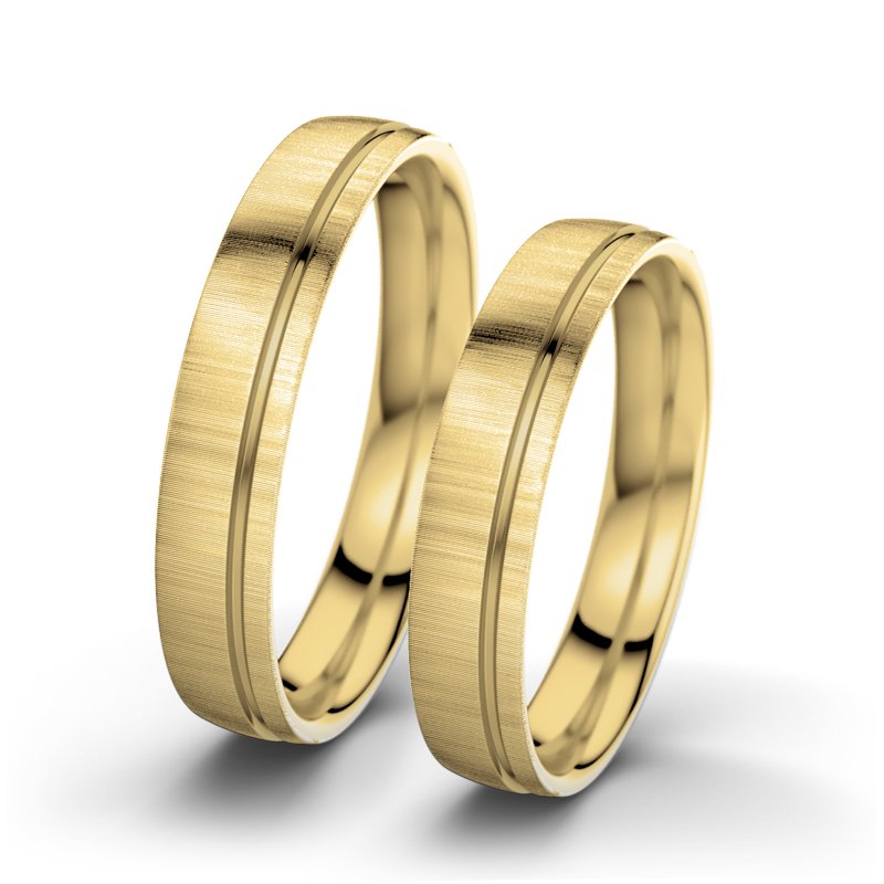 Kein Stein Gelbgold quermattring Eurydike F4, Gelbgold 375 quermatt, von vorn