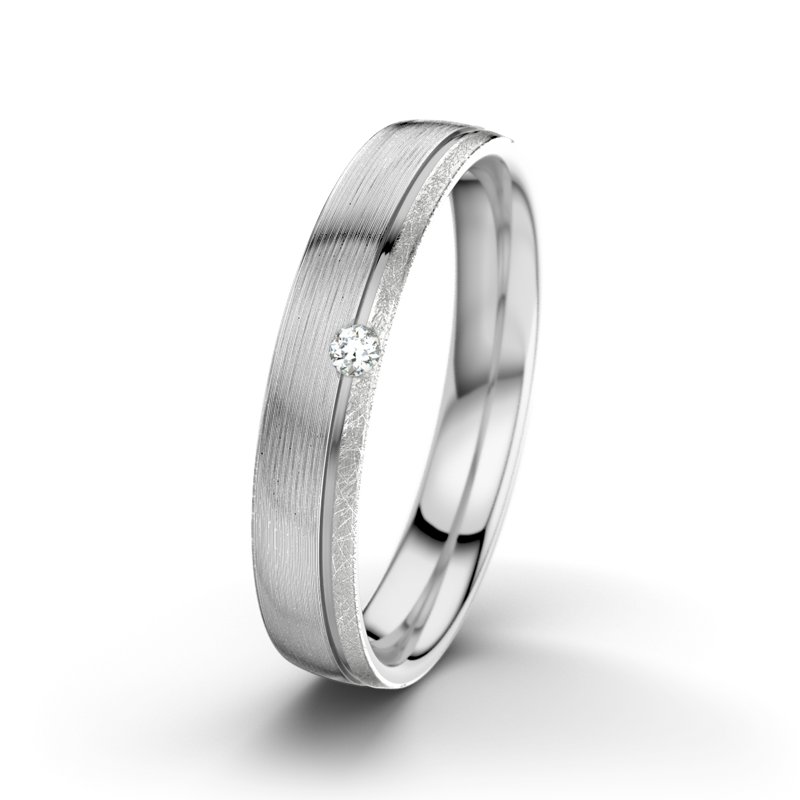 Diamantring Fred M4, Weißgold 585 längsmatt, von vorn