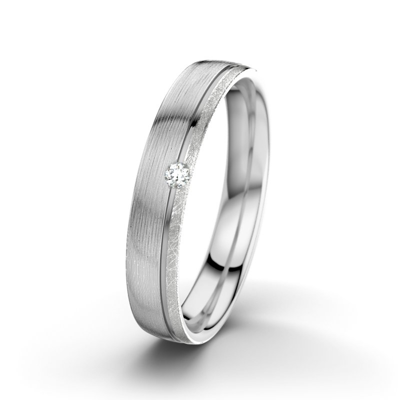 Diamantring Fred M4, Weißgold 585 längsmatt, von vorn