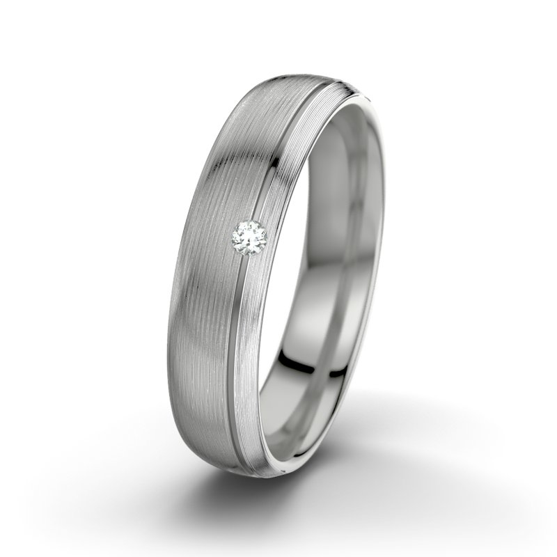 Diamantring Fred M5, Palladium 585 längsmatt, von vorn