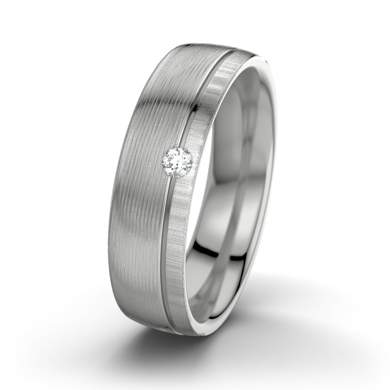 Diamantring Fred M6, Platinum 600 längsmatt, von vorn