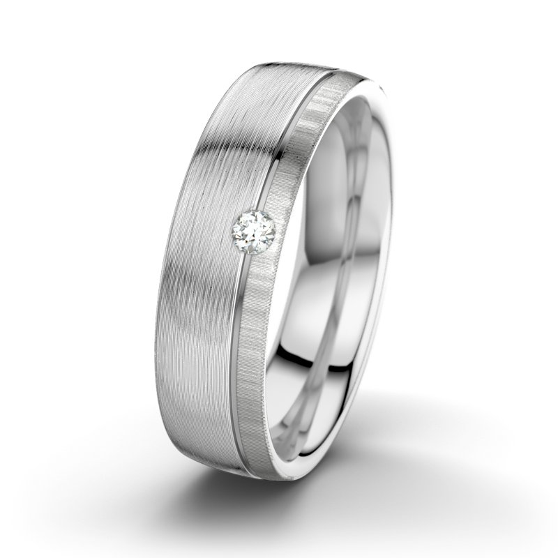 Diamantring Fred M6, Weißgold 585 längsmatt, von vorn