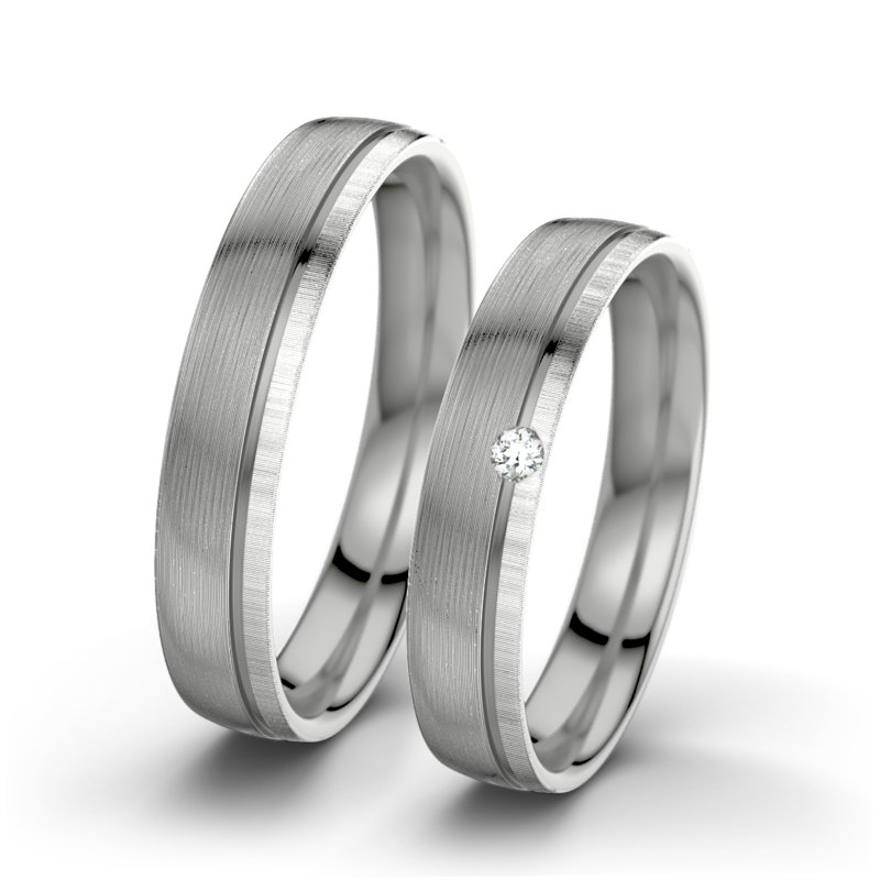 Diamantring Ginger F4, Palladium 585 längsmatt, von vorn