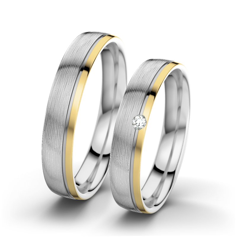 Diamantring Ginger F4, Weißgold 585 längsmatt, von vorn