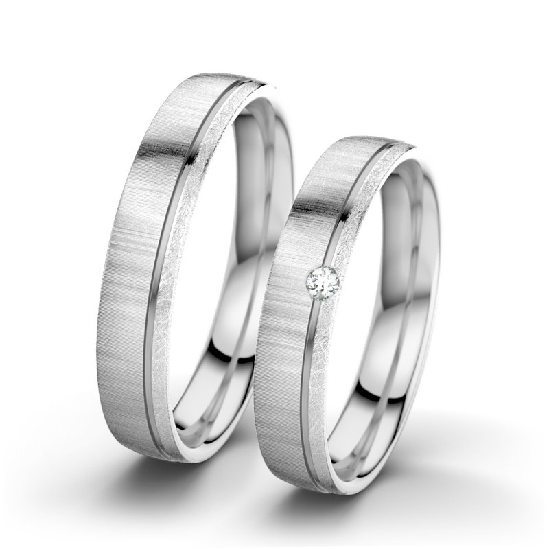 Diamantring Ginger F4, Weißgold 585 quermatt, von vorn