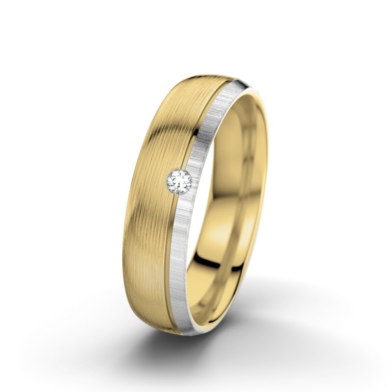 Diamantring Ginger F5, Gelbgold 585 längsmatt, von vorn