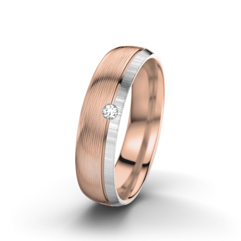 Diamantring Ginger F5, Rotgold 585 längsmatt, von vorn