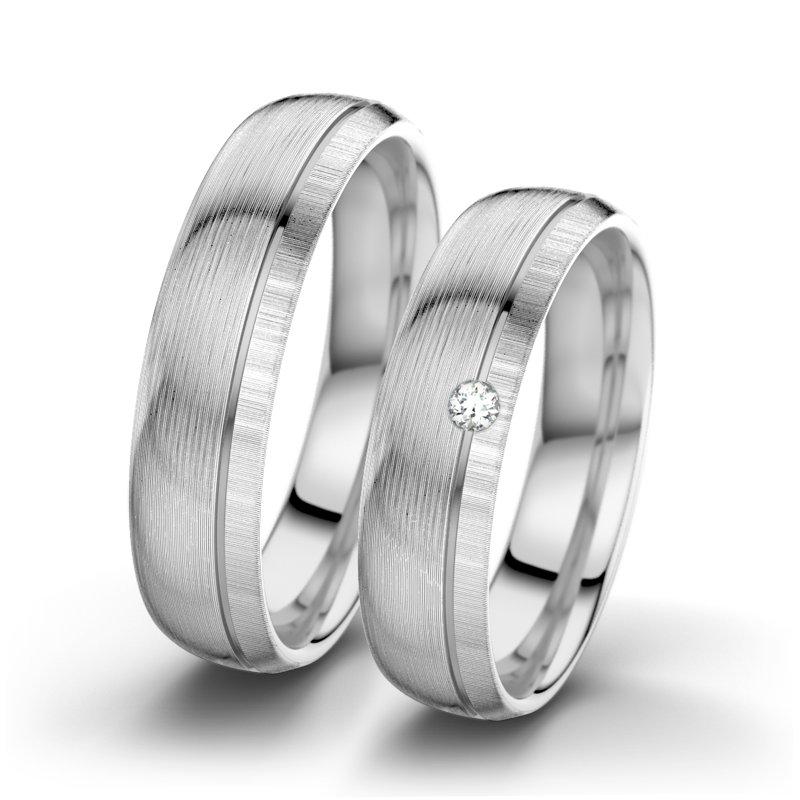 Diamantring Ginger F5, Weißgold 585 längsmatt, von vorn