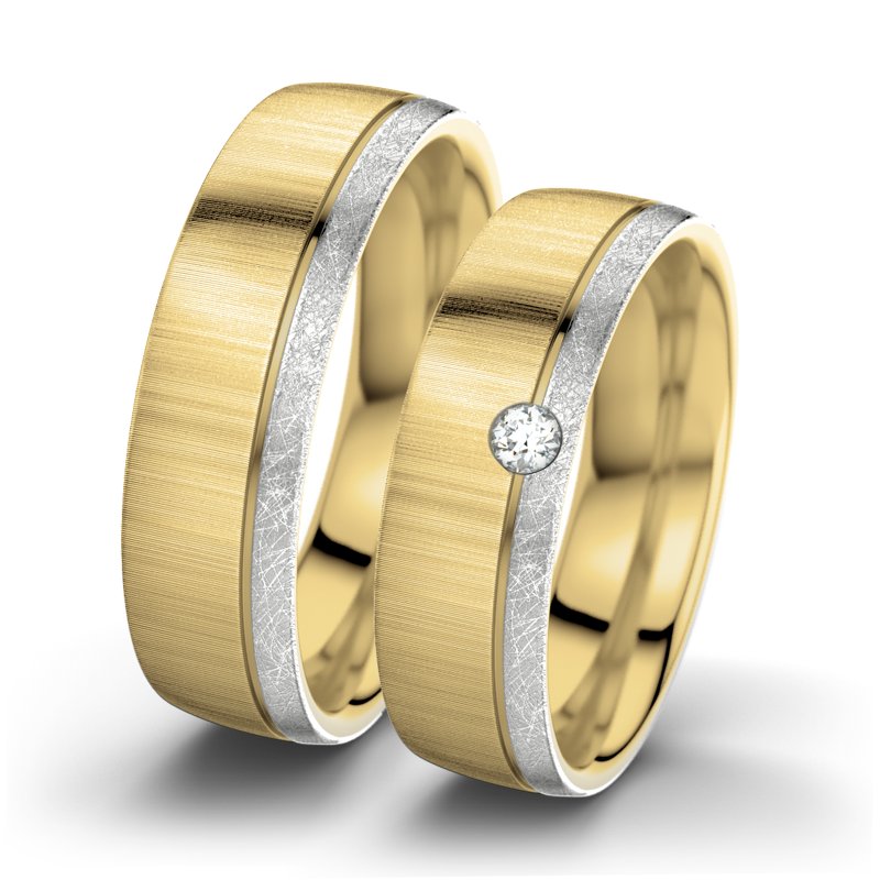 Diamantring Ginger F6, Gelbgold 750 quermatt, von vorn