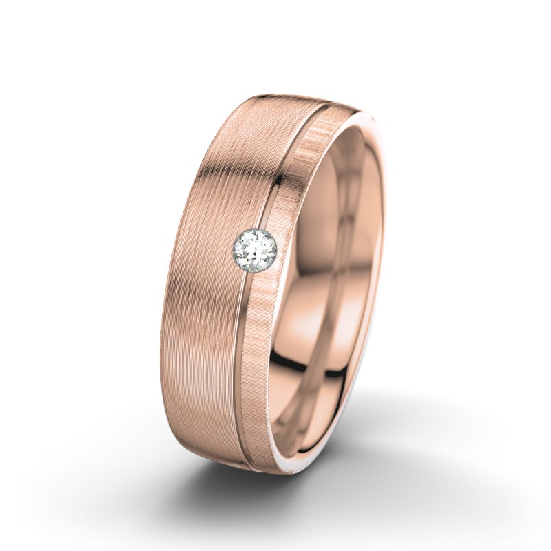 Diamantring Ginger F6, Rotgold 750 längsmatt, von vorn