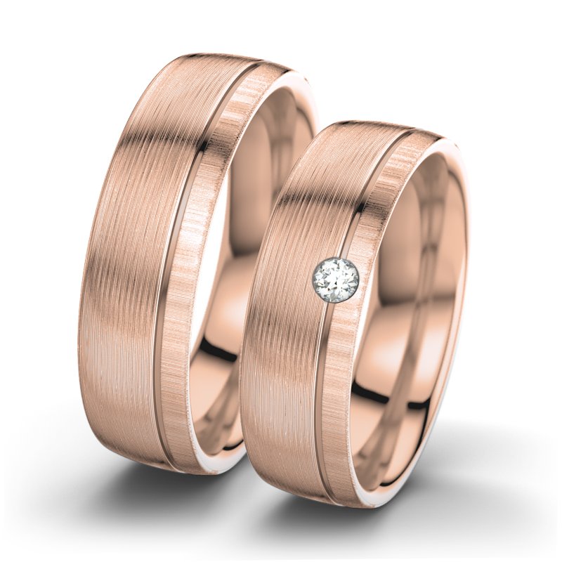 Diamantring Ginger F6, Rotgold 750 längsmatt, von vorn