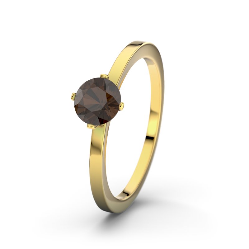 Rauchquarz Gelbgoldring Göteborg, Gelbgold 750, von vorn