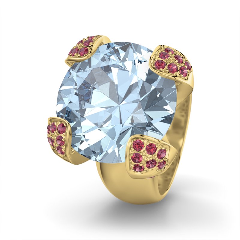 Aquamarin Gelbgoldring Heike, Gelbgold 375, von vorn