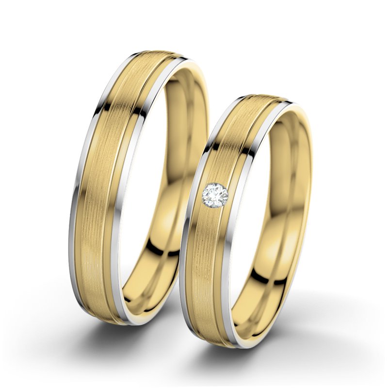 Diamantring Hera F4, Gelbgold 375 längsmatt, von vorn