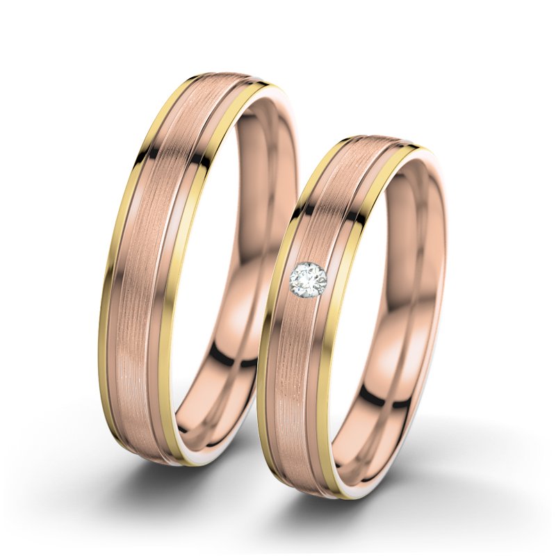 Diamantring Hera F4, Rotgold 585 längsmatt, von vorn