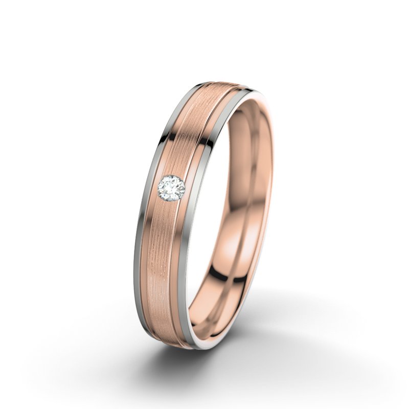 Diamantring Hera F4, Rotgold 585 längsmatt, von vorn