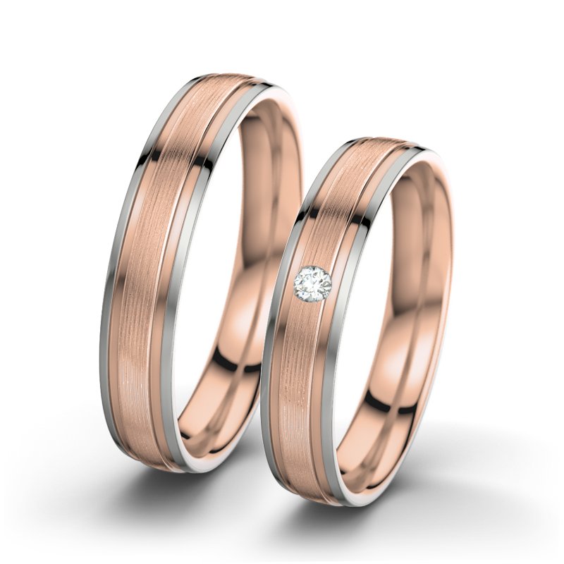 Diamantring Hera F4, Rotgold 585 längsmatt, von vorn