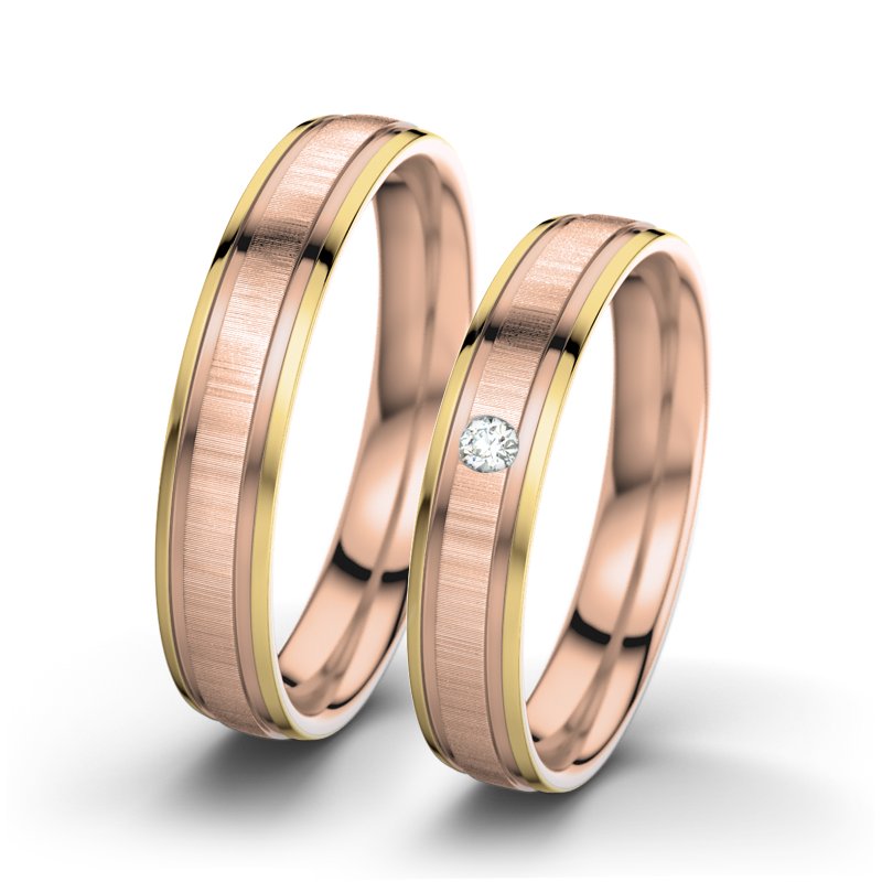 Diamantring Hera F4, Rotgold 585 quermatt, von vorn