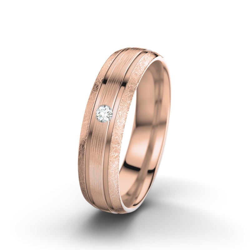 Diamantring Hera F5, Rotgold 585 längsmatt, von vorn