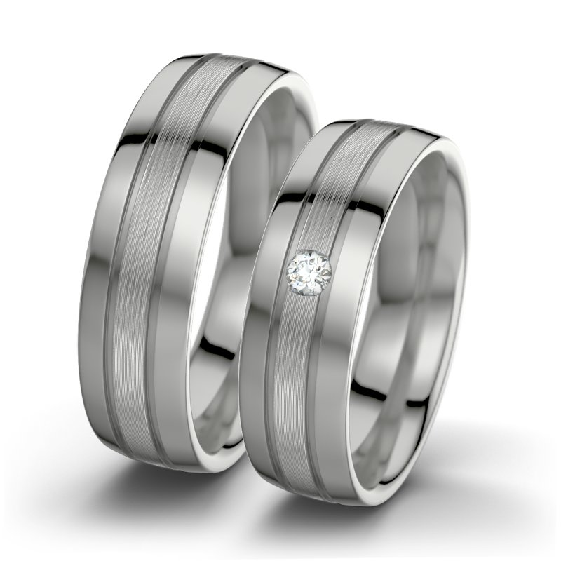 Diamantring Hera F6, Palladium 585 längsmatt, von vorn