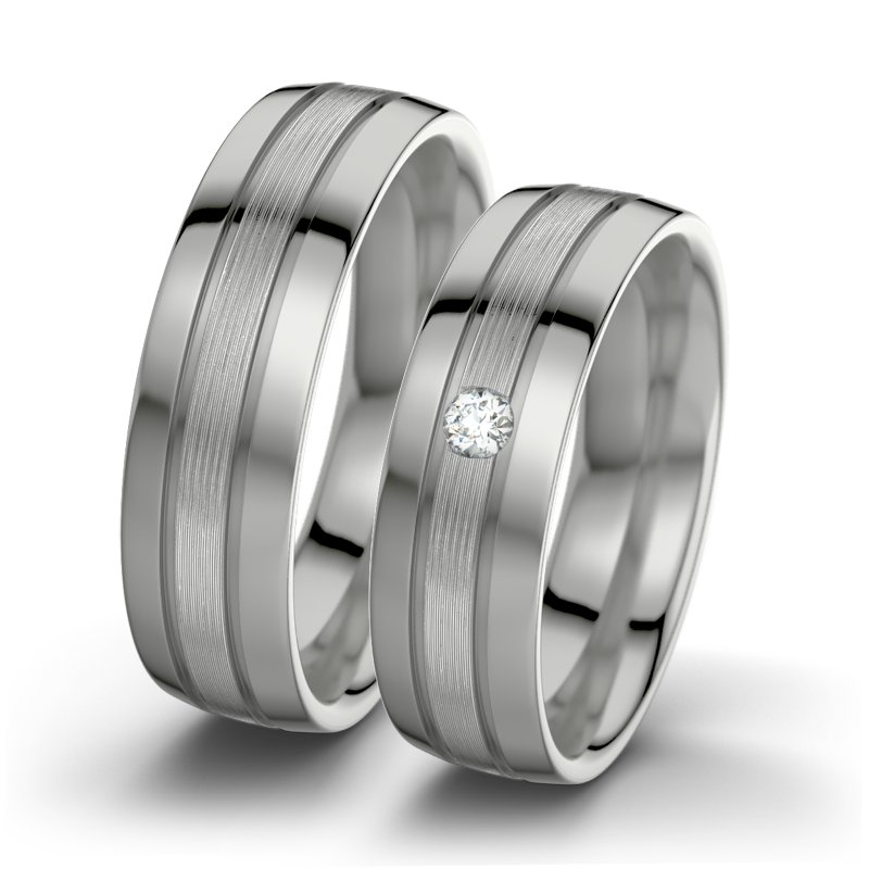 Diamantring Hera F6, Palladium 585 längsmatt, von vorn
