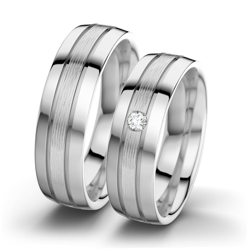 Diamantring Hera F6, Weißgold 585 längsmatt, von vorn