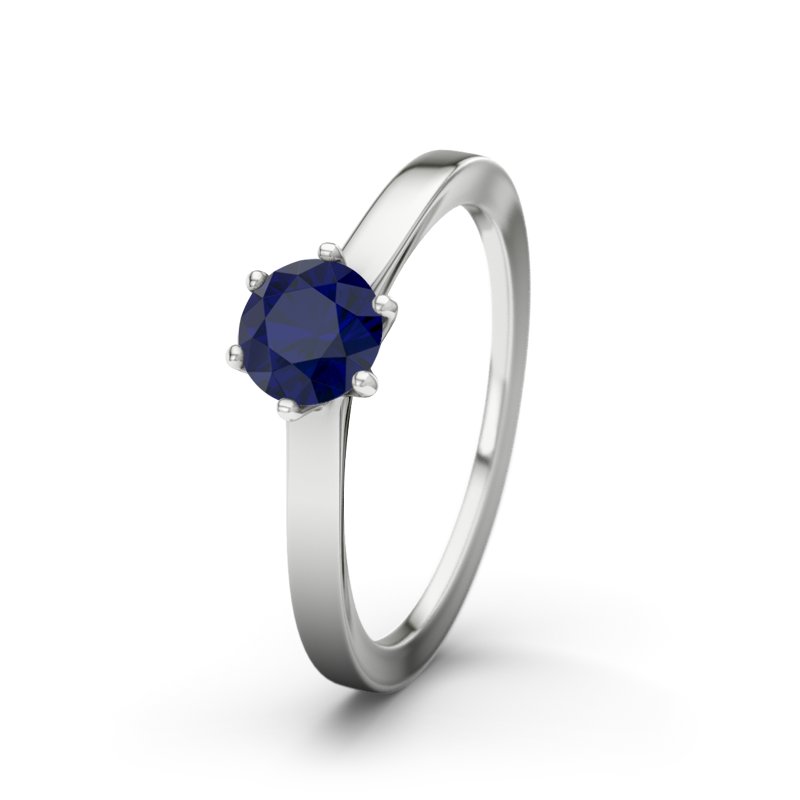 Blauer Saphir Weißgoldring Ho Chi Minh, Weißgold 375, von vorn