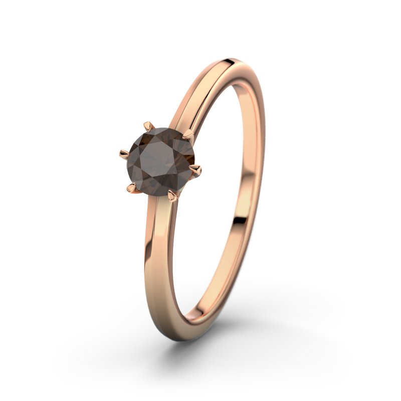 Rauchquarz Rotgoldring Iowa, Rotgold 585, von vorn