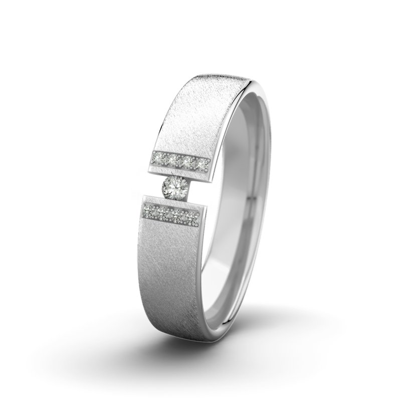 Diamantring Jack M5 P4, Weißgold 750 Schrägmatt, von vorn