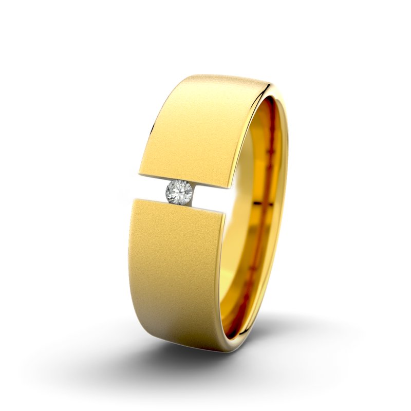 Diamantring Jack M7 P4, Gelbgold 375 Sandmattfein, von vorn