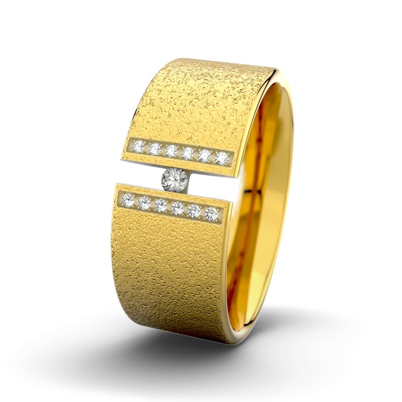 Diamantring Jack M9 P1, Gelbgold 375 Sandmattgrob, von vorn