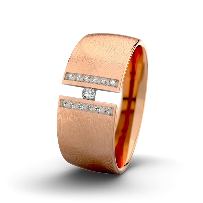 Diamantring Jack M9 P3, Rotgold 585 längsmatt, von vorn