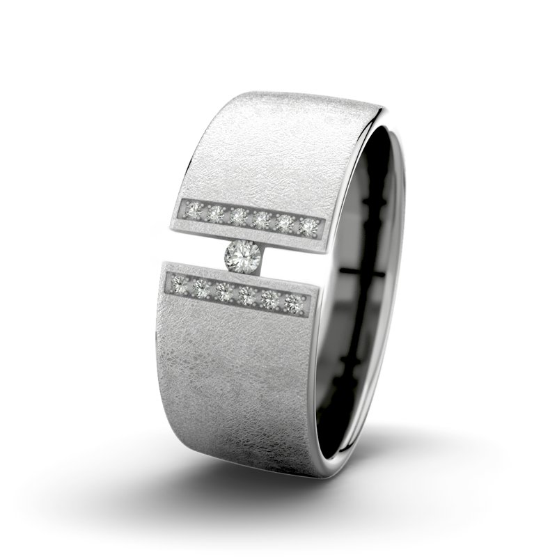 Diamantring Jack M9 P4, Platinum 950 eismatt, von vorn