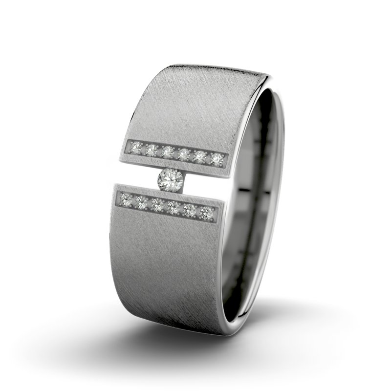 Diamantring Jack M9 P4, Platinum 950 Schrägmatt, von vorn
