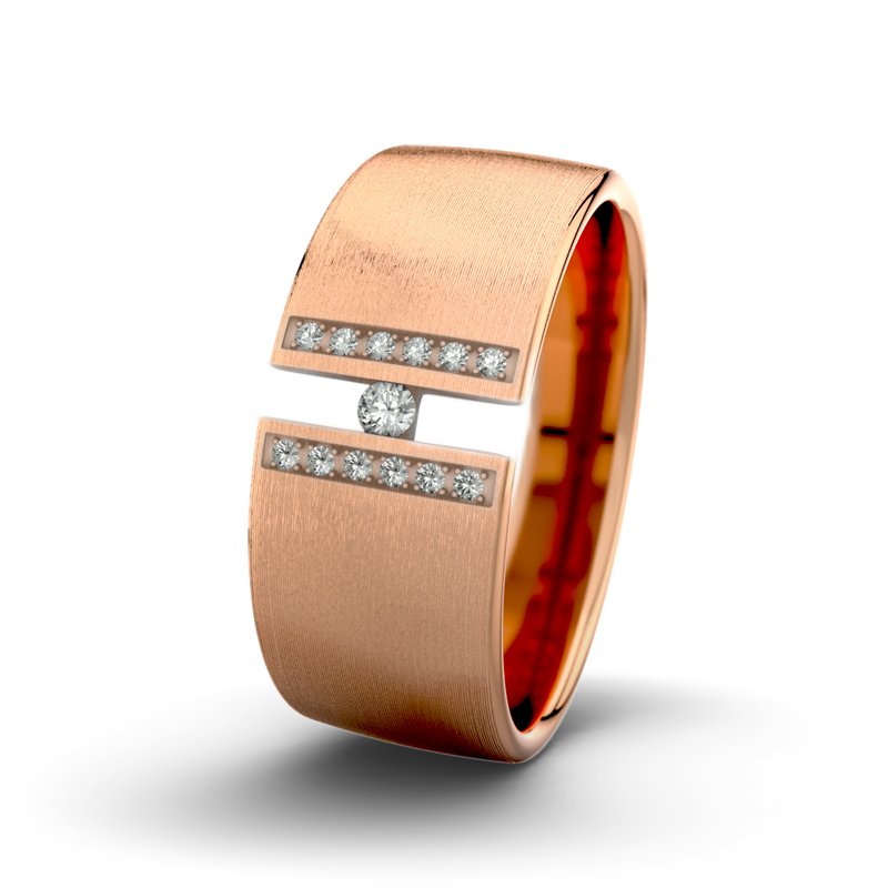 Diamantring Jack M9 P4, Rotgold 585 längsmatt, von vorn