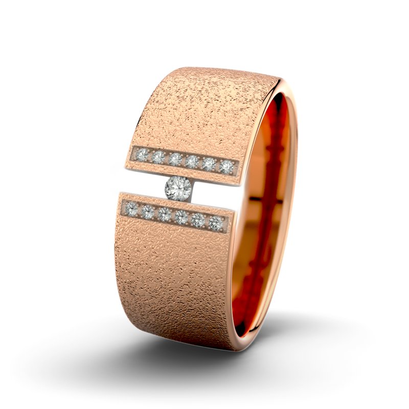 Diamantring Jack M9 P4, Rotgold 750 Sandmattgrob, von vorn