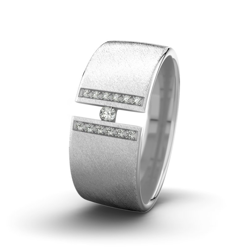 Diamantring Jack M9 P4, Weißgold 375 Schrägmatt, von vorn
