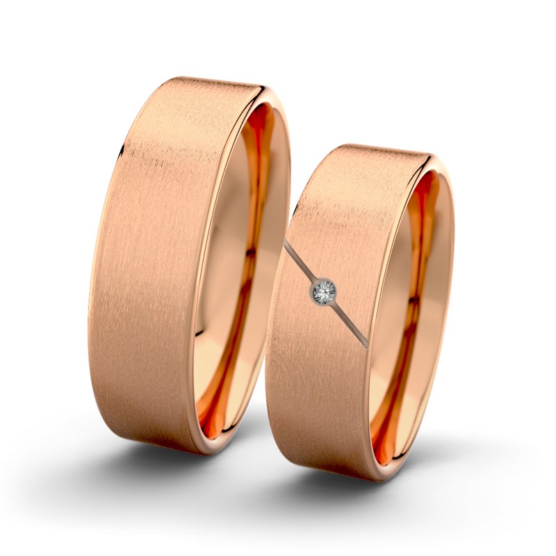 Diamantring Jane F6 P1, Rotgold 585 längsmatt, von vorn