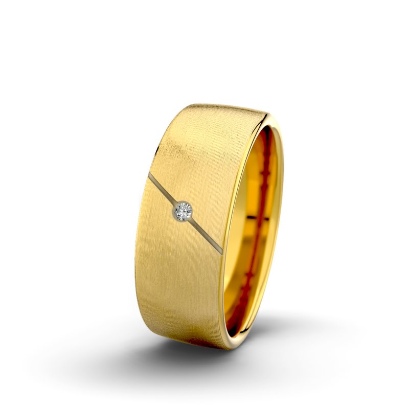 Diamantring Jane F7 P4, Gelbgold 375 längsmatt, von vorn
