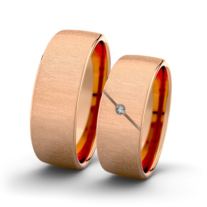 Diamantring Jane F7 P4, Rotgold 750 quermatt, von vorn