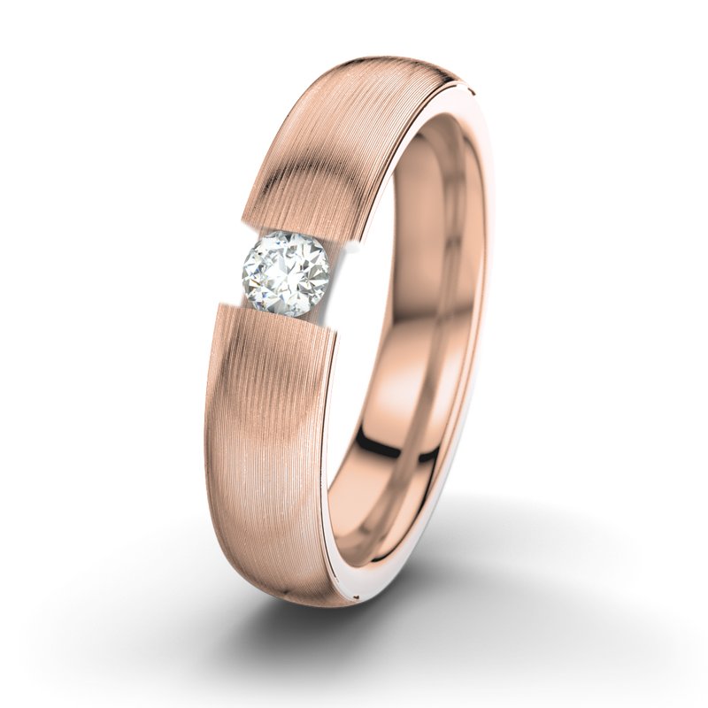 Diamantring JFK M5, Rotgold 585 längsmatt, von vorn