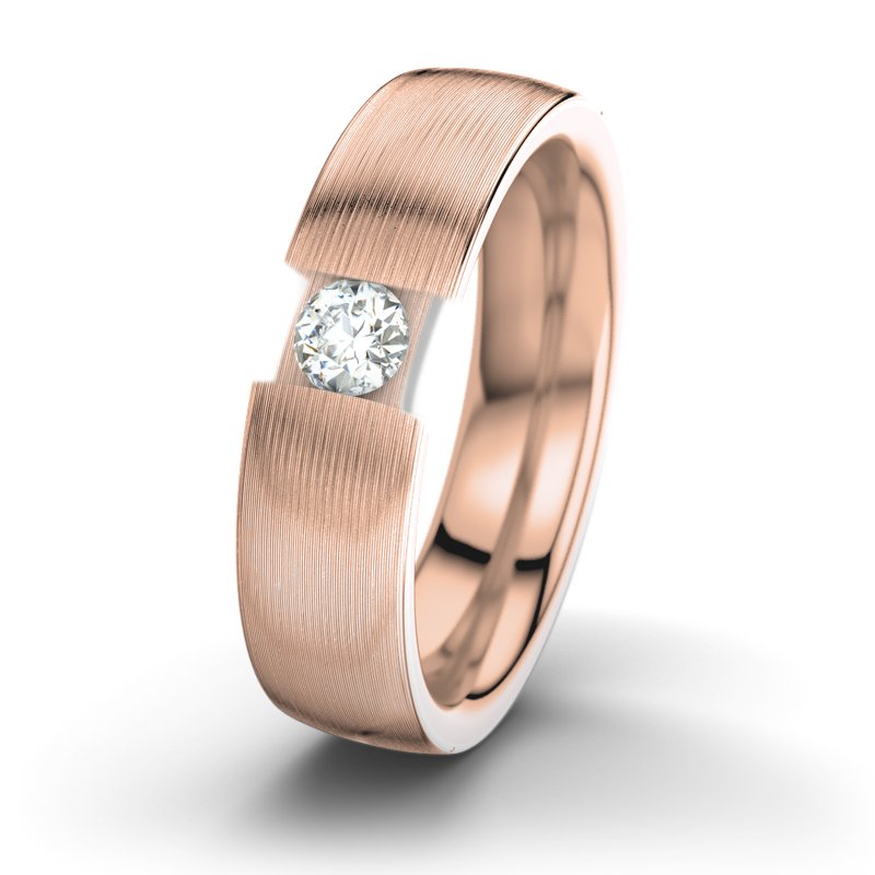 Diamantring JFK M6, Rotgold 750 längsmatt, von vorn