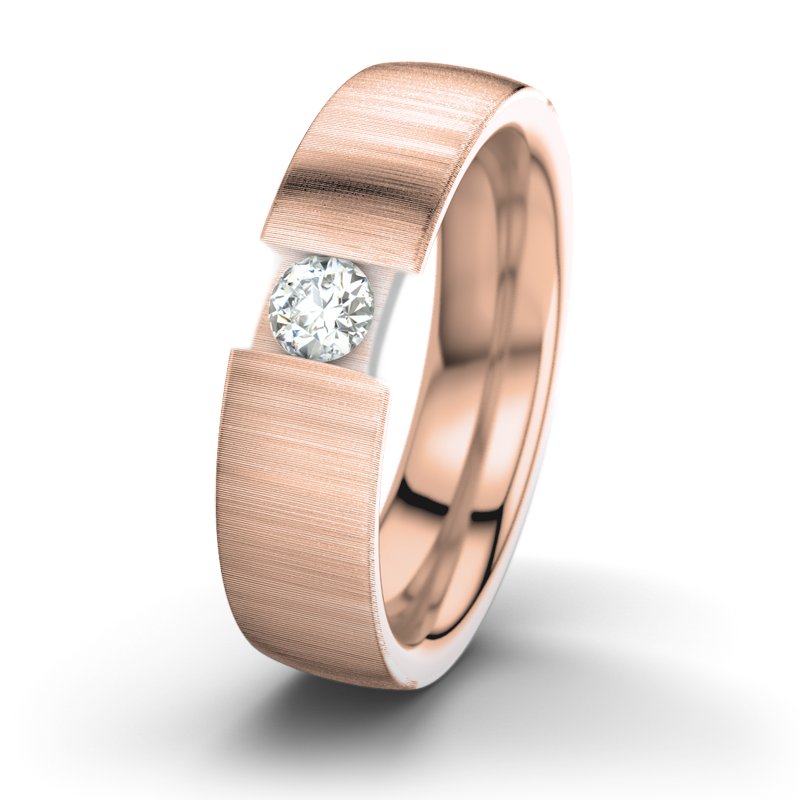 Diamantring JFK M6, Rotgold 375 quermatt, von vorn