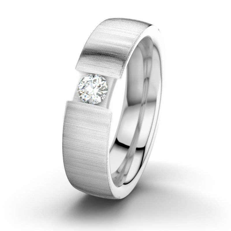 Diamantring JFK M6, Weißgold 585 quermatt, von vorn