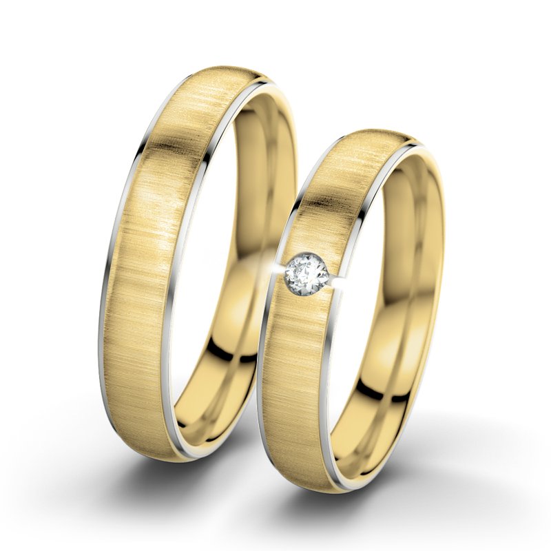 Diamantring Josephine F4, Gelbgold 750 quermatt, von vorn
