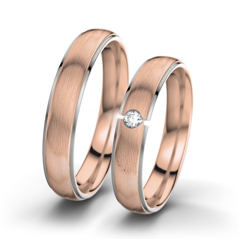 Diamantring Josephine F4, Rotgold 375 längsmatt, von vorn