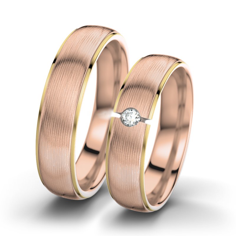 Diamantring Josephine F5, Rotgold 375 längsmatt, von vorn