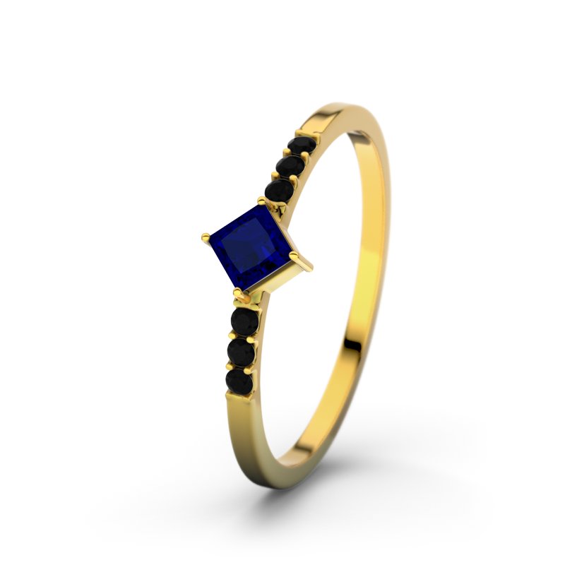 Blauer Saphir Gelbgoldring Karlotta, Gelbgold 375, von vorn